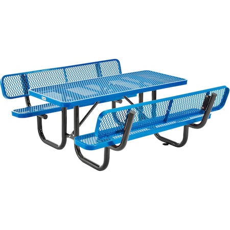 Global Industrial Rectangle Picnic Table w/ Backrests, Blue, Expanded Metal, 4 ft L 277620BL